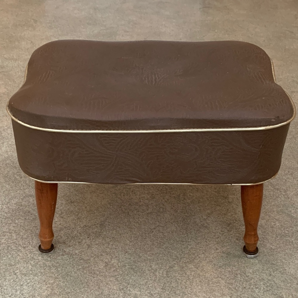 Vintage Brown Footstool with Wooden Legs